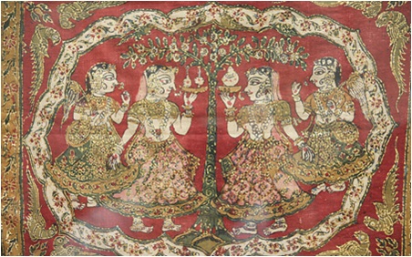 印度 18-19世紀　紅地牧牛女紋繪染掛飾