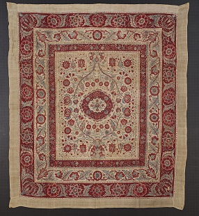 十八至十九世紀 白地花卉紋繪染棉布