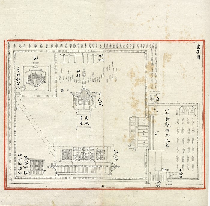 Illustration of Palace Grounds, from On Ritual offerings to Gods and the Heavens in Manchuria, written on imperial orders by Yun Lu, et al., booklet six, the Pavilion of Literary Profundity's handwritten "Complete Library in Four Sections" edition
