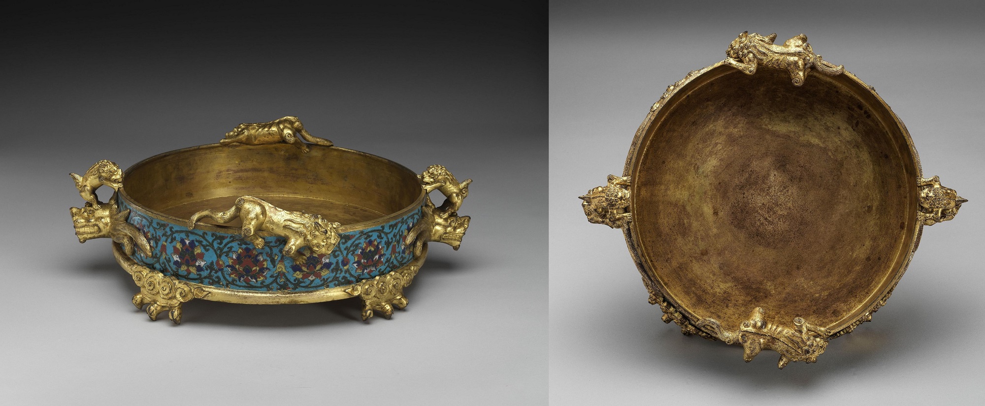 Cloisonné enamel basin with lotus motif and Jingtai mark