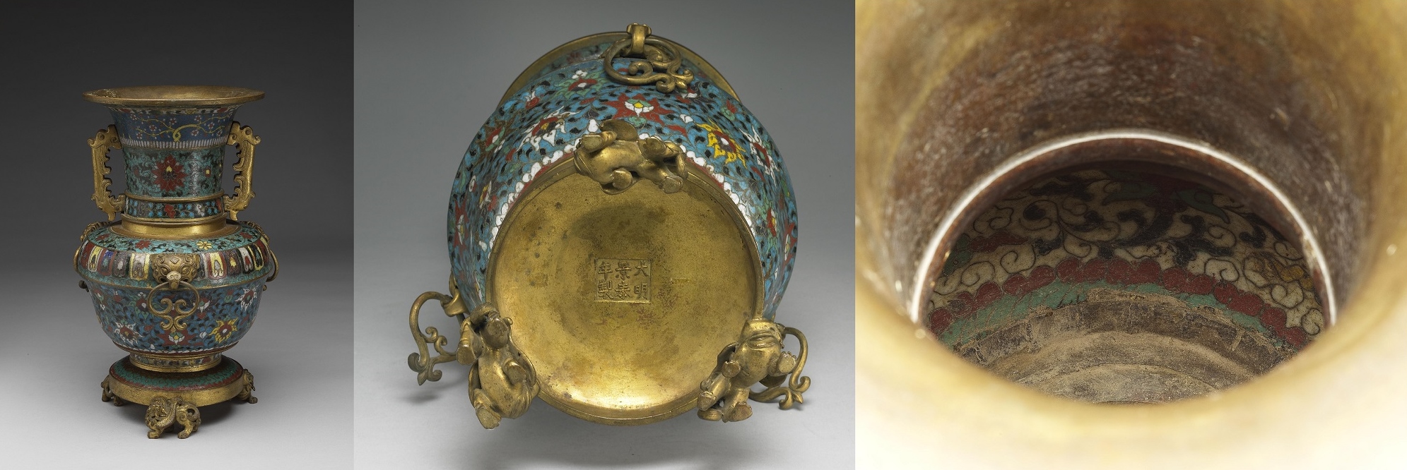 Cloisonné enamel hu-zun vessel with lotus motif and Jingtai mark