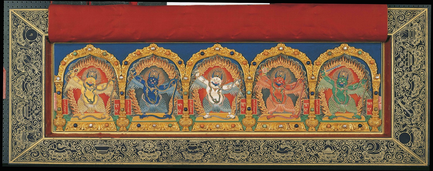藏文《龍藏經》經板插圖：五部金翅鳥
