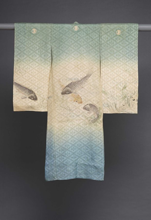 Kimono robe with carp and watergrass design