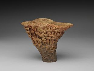 Rhinoceros horn cup with gathering of immortals