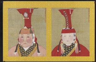 Imperial Portraits: Empress of Emperor Shizu and Empress of Emperor Shunzong (Album leaf, ink and color on silk)