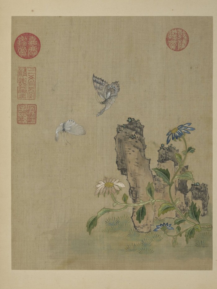 Embroidery of Flowers and Birds : Chrysanthemum and Butterflies