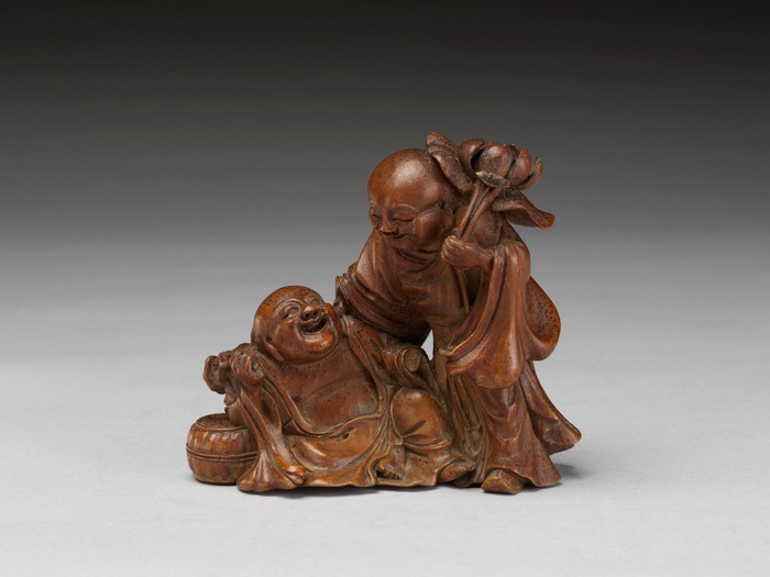 Banboo carved figures of the “Two Immortals of Harmony and Union”