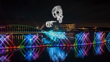 Photo: 8-7月5日無人機展演，將召喚出歌川國芳經典浮世繪圖案-巨大骷顱頭 (此為示意圖)。