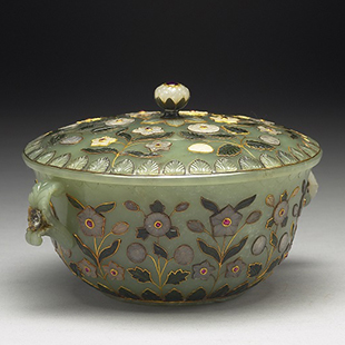 Jade Bowl with Two Handles and Lid