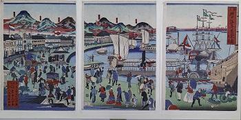 攝州神戶海岸繁榮圖三聯作