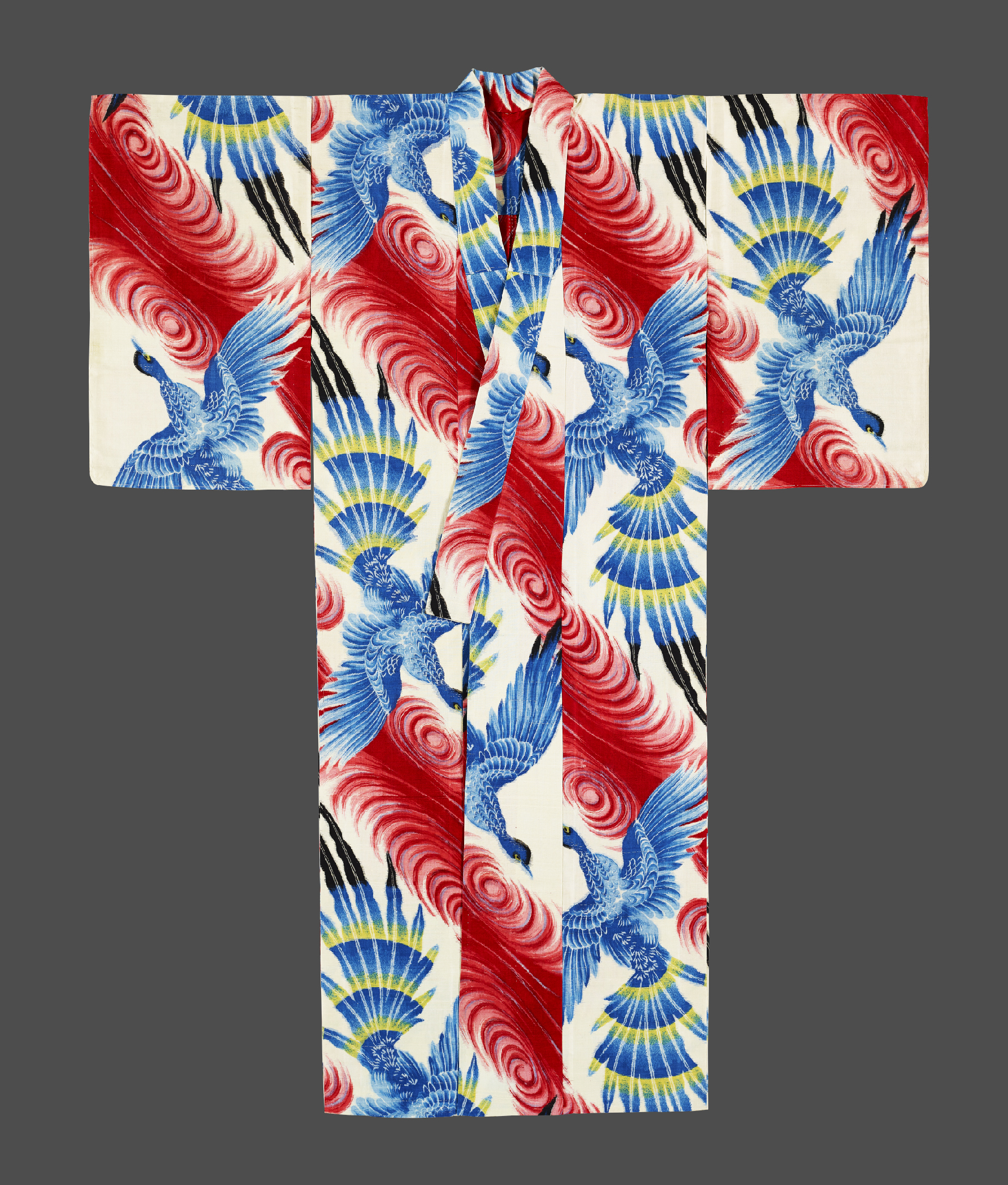 White Meisen Kimono with Peacock Motifs