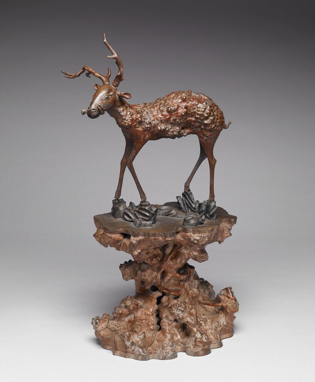 Carved Wooden Deer with Reishi Mushroom