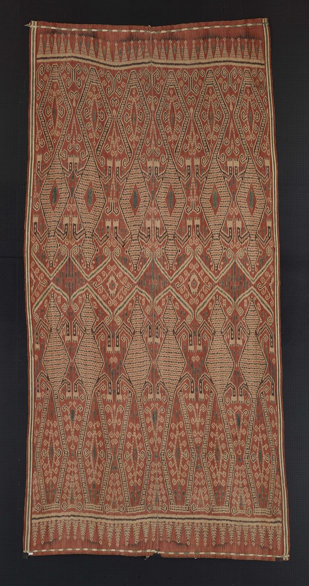 Ikat ceremonial cloth (pua kumbu) with crocodile and geometric design