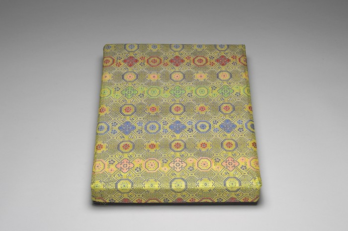 Imperial yellow brocade with geometric motif 